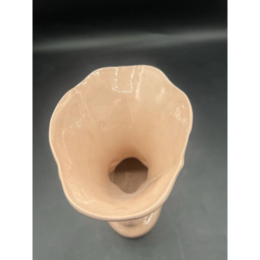 Vintage Art Deco 1940s Cornucopia Vase #1133 - Mauve Pink Glaze MCM Pottery